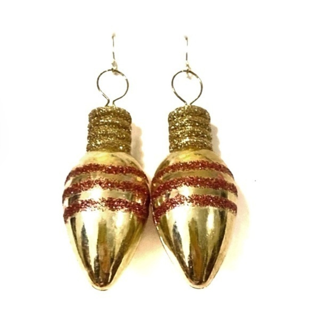 Gold and Red Striped Ornament Statement Earrings